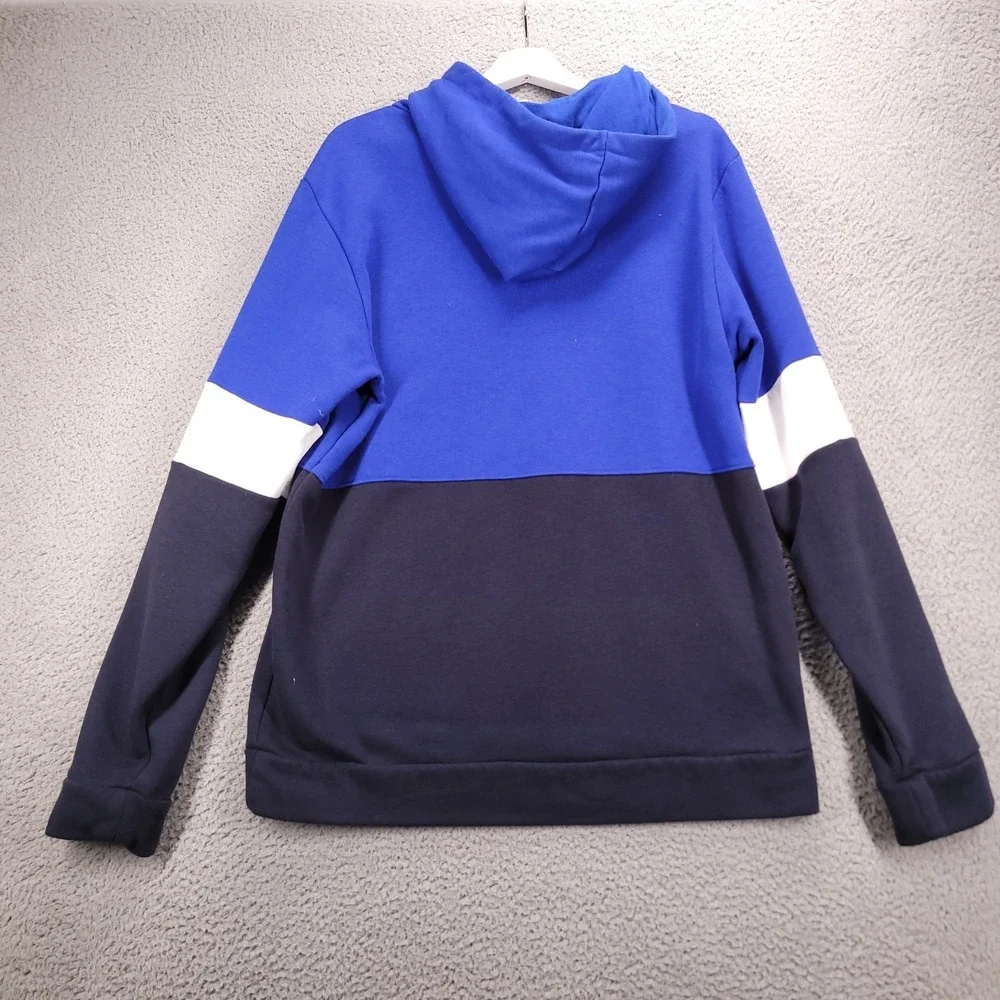 ADIDAS Sweater Mens Size LARGE Essentials Fleece Blue Colorblock Logo Hoodie‎